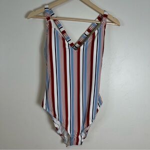 LOFT Vertical Striped One-Piece Swimsuit Blue and White NEW